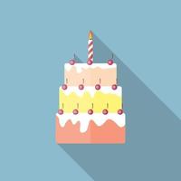 ícone plano de bolo de aniversário com sombra longa, ilustração vetorial vetor