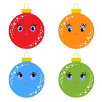 conjunto de bolas de árvore de Natal isoladas coloridas planas. lindo desenho animado para decorar cartões postais e design. vetor