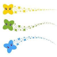 conjunto de estrelas isoladas coloridas planas de desenhos animados voando pelo céu. personagens fofinhos engraçados para decoração. vetor