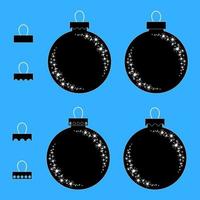 um conjunto de silhuetas isoladas pretas planas de brinquedos de Natal em forma de bolas. design simples para processamento. vetor