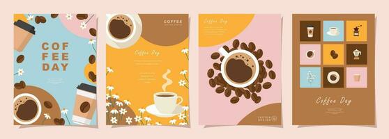 conjunto do esboço faixas com café feijões e folhas em colorida fundo para poster ou outro modelo Projeto. vetor ilustração.