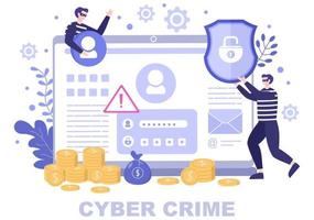 ilustração do crime cibernético phishing que rouba dados digitais, sistema do dispositivo, senha e documentos bancários do computador vetor
