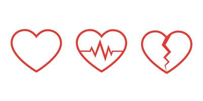 coração vetor ícones. desgosto ou quebrado coração, cardio conjunto plano ícone conjunto