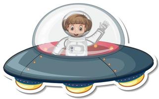 personagem de desenho animado astronauta em ufo em estilo adesivo vetor