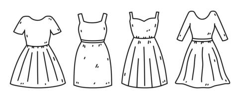 mulheres vestidos isolado em branco fundo. vetor desenhado à mão ilustração dentro rabisco estilo. perfeito para cartões, decorações, logotipo, vários projetos.