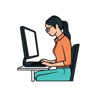 jovem mulher usando computador. plano vetor ilustração com fêmea personagens