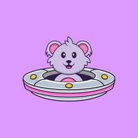 bonito coala dirigindo a nave espacial ufo. conceito de desenho animado animal isolado. pode ser usado para t-shirt, cartão de felicitações, cartão de convite ou mascote. estilo cartoon plana vetor