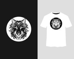 uma realista Lobo cabeça em uma branco camisa vetor