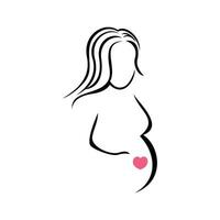 grávida silhueta Projeto. linha mulher e bebê placa e símbolo. vetor