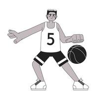 africano americano basquetebol jogador monocromático plano vetor personagem. homem tiroteio basquetebol bola. editável fino linha cheio corpo pessoa em branco. simples bw desenho animado local imagem para rede gráfico Projeto