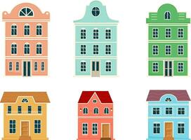 velho europeu casas fachada definir. holandês, Holanda estilo casas. vetor ilustração isolado em branco fundo
