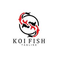 design de logotipo de peixe koi, vetor de peixe ornamental chinês de sorte e triunfo, ícone de peixe dourado da marca da empresa