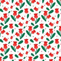 desatado fundo do uma florescendo verão Prado com vermelho flores vegetal fundo para moda, papel de parede, impressão. ampla e pequeno botões. vetor flores dentro desenho animado estilo. crianças flor Projeto