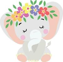 adorável elefante com guirlanda floral em cabeça vetor