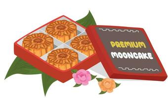 mooncake caixa vetor ilustração definir. tradicional chinês mooncake presente caixa. mooncake para meio outono festival. padaria. ásia Comida. lua bolo grampo arte.