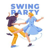 balanço dançando casal. dança clube dentro retro estilo. isolado em branco fundo. vetor plano ilustração