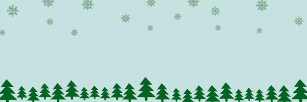fronteira com verde abeto árvores, queda flocos de neve, montes de neve com copyspace para texto. pinho, natal sempre-verde plantas bandeira. vetor Natal árvore festão e neve deriva padronizar. plano fundo.