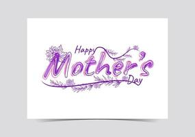 feliz mães dia cumprimento cartão com roxa flores e folhas vetor