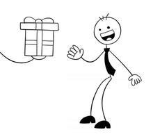 personagem de homem de negócios stickman recebe um presente e está muito feliz ilustração de desenho vetorial vetor