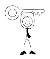 stickman empresário personagem feliz e levantando grande ilustração vetorial chave dos desenhos animados vetor