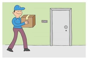 o correio dos desenhos animados traz a ilustração do vetor do pacote
