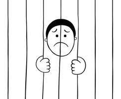 ilustração vetorial de prisioneiro de desenho animado segurando barras de prisão vetor
