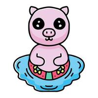 desenho animado de porco de verão nadando com anel de borracha. ilustração para adesivos e roupas vetor