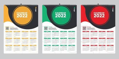design de modelo de calendário de parede única 2022 com vetor. diário do planejador com lugar para foto.