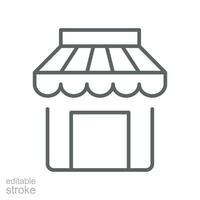 mercado linha ícone. café fazer compras e loja prédio. montra para conectados mercado. pequeno o negócio livraria. local mercado lugar. editável AVC. vetor ilustração. Projeto em branco fundo. eps 10