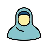 fêmea com hijab avatar ícone. muçulmano mulher perfil. menina com cachecol logotipo. islâmico árabe estilo. islamismo moda. preenchidas estilo pictograma. vetor ilustração Projeto em branco fundo. eps 10