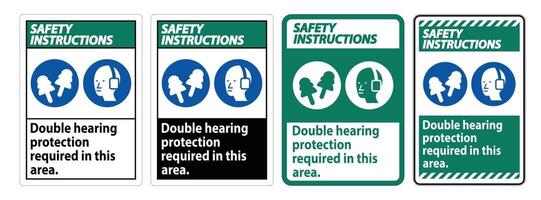 as instruções de segurança assinam proteção auditiva dupla necessária nesta área com protetores auriculares e protetores auriculares vetor