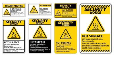 aviso de segurança placa de superfície quente em fundo branco vetor