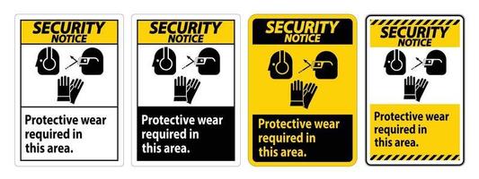 sinal de aviso de segurança use equipamento de proteção nesta área com símbolos de ppe vetor