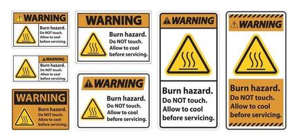 aviso segurança perigo de queimadura, não toque no sinal da etiqueta no fundo branco vetor