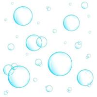 bolhas subaquáticas azuis realistas sobre fundo branco. jato de água do aquário, sabonete ou espuma de limpeza vetor