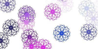 padrão de doodle de vetor rosa e azul claro com flores.