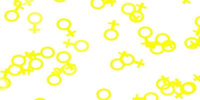 textura vector amarelo claro com símbolos dos direitos das mulheres.