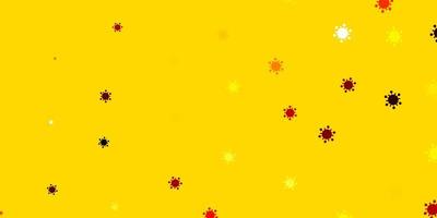 pano de fundo vector vermelho e amarelo claro com símbolos de vírus.