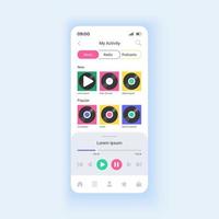 reproduzir álbuns de música e listas de reprodução modelo de vetor de interface de smartphone. aproveite o áudio sem perdas. layout de design da página do aplicativo móvel. escuta tela de fluxos de qualidade. interface do usuário plana para aplicação. display do telefone