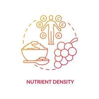 ícone do conceito de densidade de nutrientes. quantidade de nutrientes incluídos nos alimentos. qualidade dos produtos. ilustração de linha fina de ideia abstrata de alimentação saudável. desenho de cor de contorno isolado de vetor