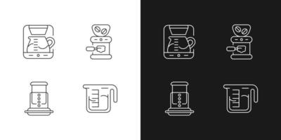 ícones lineares da máquina de café definidos para o modo claro e escuro. máquina de gotejamento profissional. fazer café expresso. símbolos personalizáveis de linha fina. ilustrações isoladas de contorno vetorial. curso editável