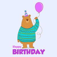 cartão de feliz aniversário com urso de desenho animado vetor