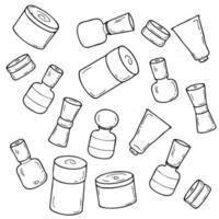 doodle conjunto de frascos de cosméticos de autocuidado vazios. vetor