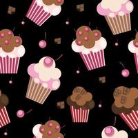 padrão sem emenda com cupcakes fofos, ilustração vetorial vetor