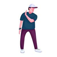 adolescente dançando personagem sem rosto de vetor de cor plana. cara elegante mostrando recusar gesto. ilustração de desenhos animados isolada de artista de break dance moderno para animação e design gráfico da web