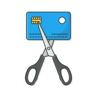 crédito cartão ser cortar com tesouras vetor ícone ilustração. tesouras e crédito cartão plano ícone