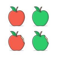 vermelho e verde maçã vetor ícone ilustração. conjunto do vermelho, verde, e mordido maçã com folha plano ícone