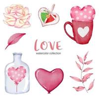 conjunto de grande isolado aquarela valentine conceito elemento adorável romântico vermelho-rosa corações para decoração, ilustração vetorial. vetor