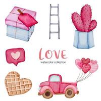 conjunto de grande isolado aquarela valentine conceito elemento adorável romântico vermelho-rosa corações para decoração, ilustração vetorial. vetor