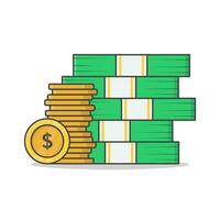 grande pilha do dinheiro dinheiro e moedas vetor ícone ilustração. pilha do dinheiro plano ícone